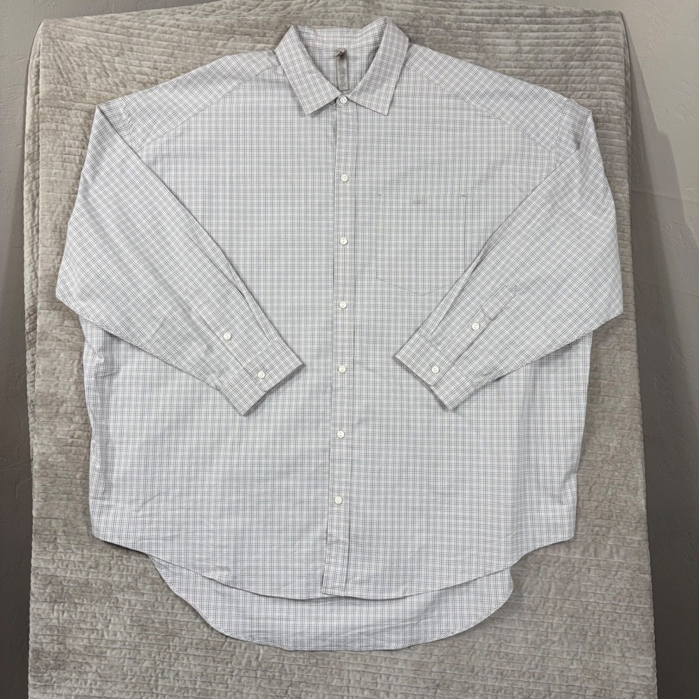 SKIMS Sleep Button‎ Down Shirt XL Grey White Plaid Oversized Long Sleeve Pajamas